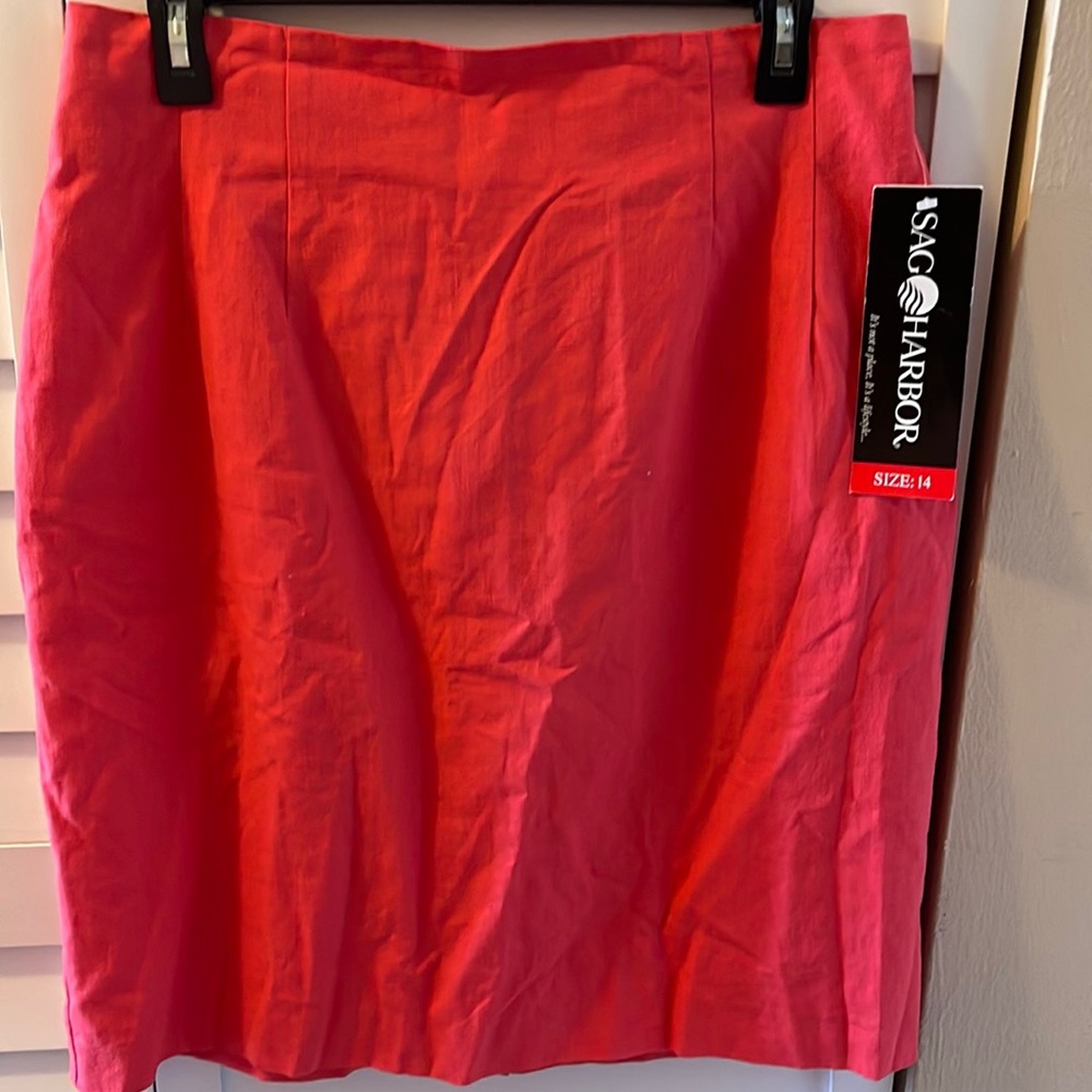 NWT Sag Harbor Coral Linen & Cotton Skirt Rear Zip size 14